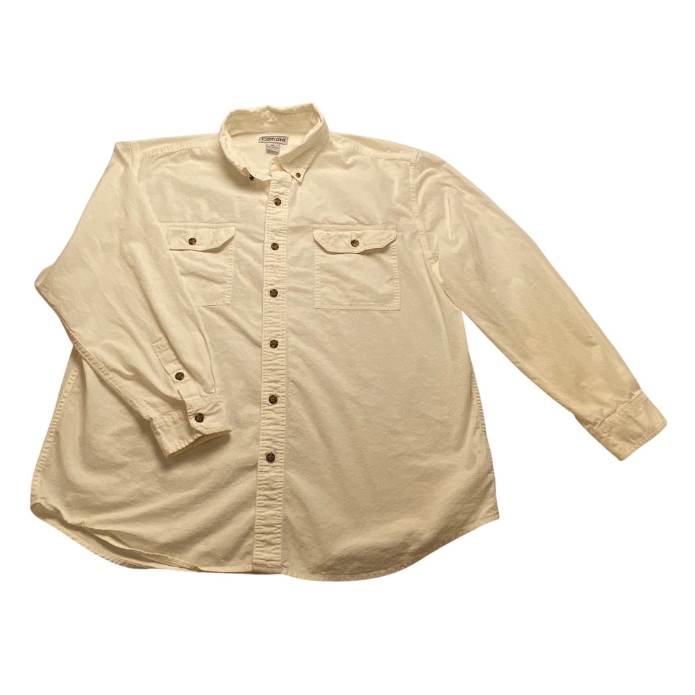 Carhartt Mens XL Cream Cotton Long Sleeve Button Down Work Shirt Off White